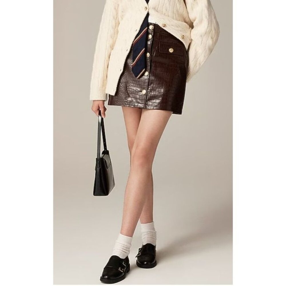 J.Crew Collection faux leather mini skirt in croc embellished brown old money sz